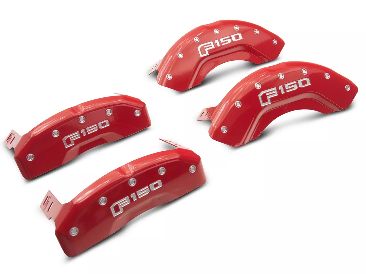 MGP F150 Red Caliper Covers with 2015 Style F150 Logo; Front and Rear
