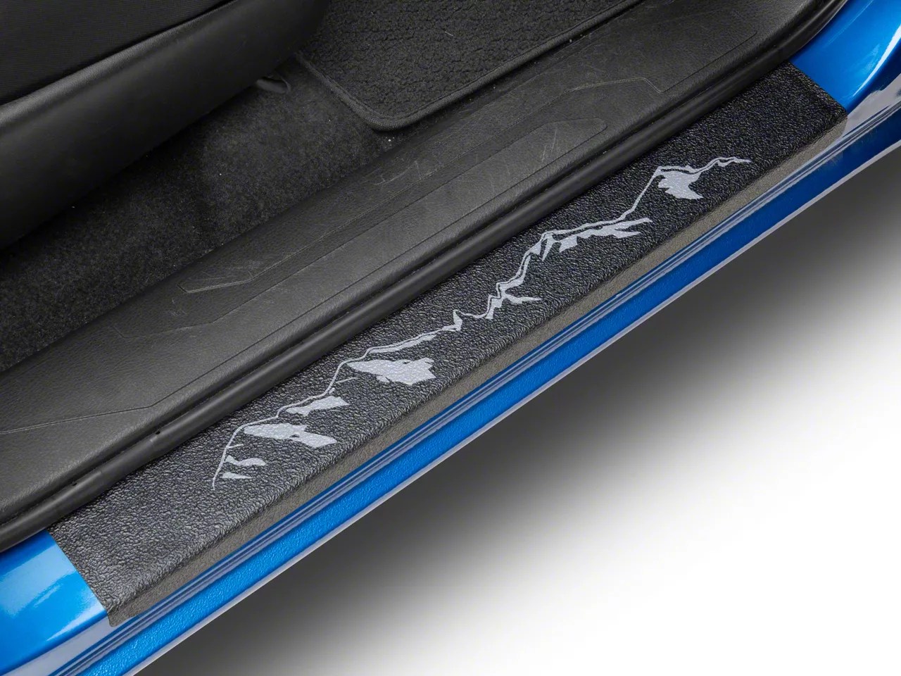 Front Door Sill Protection with Mountain Logo; Textured Black