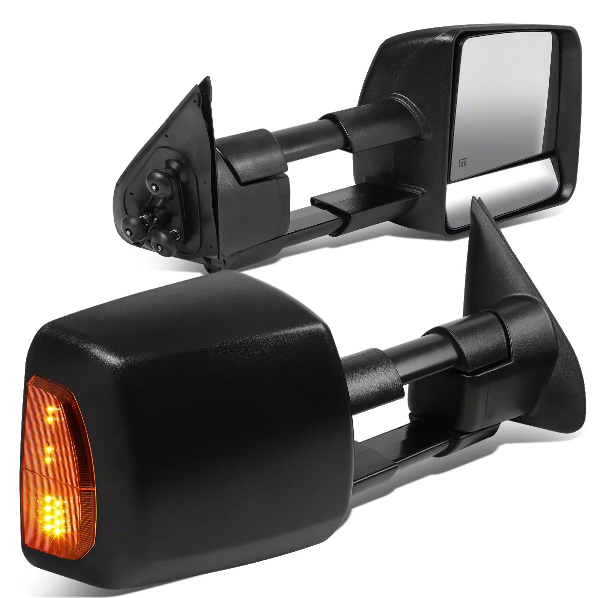 Powered Heated Towing Mirrors with Amber Turn Signals; Black (16