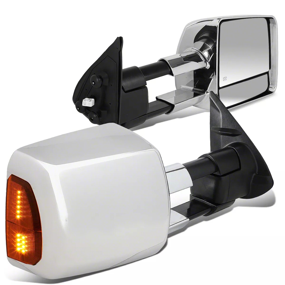 Powered Heated Towing Mirrors with Amber Turn Signals; Chrome