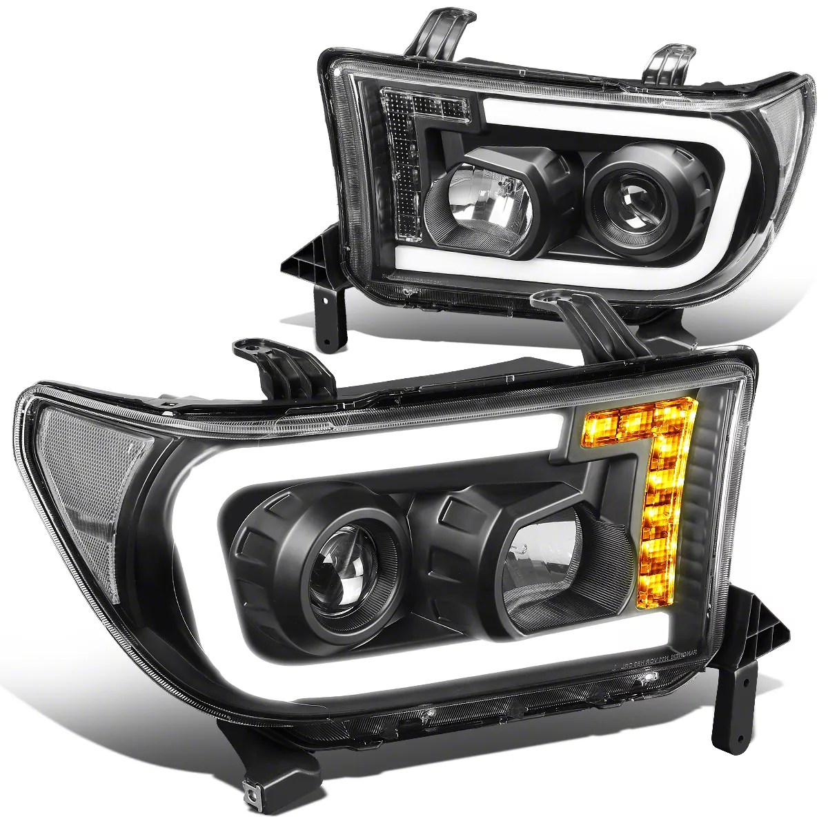 Tundra Led Drl Projector Headlights With Clear Corners; Black Housing;  Clear Lens (07-13 Tundra W/O Level Adjuster)