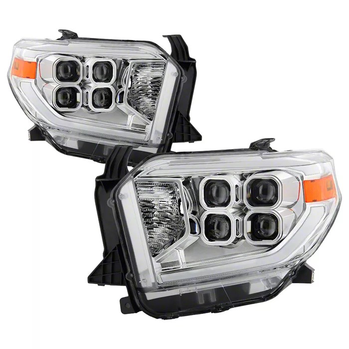 Tundra Full LED Headlights; Chrome Housing; Clear Lens (1417 Tundra w/o Level Adjuster; 2018