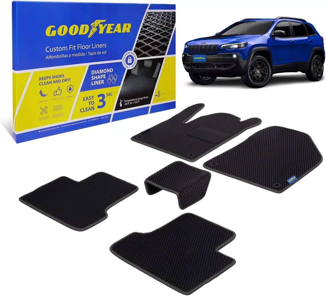 Goodyear Car Accessories Jeep Cherokee Custom Fit Front and Rear Floor Liners; Black GY004135