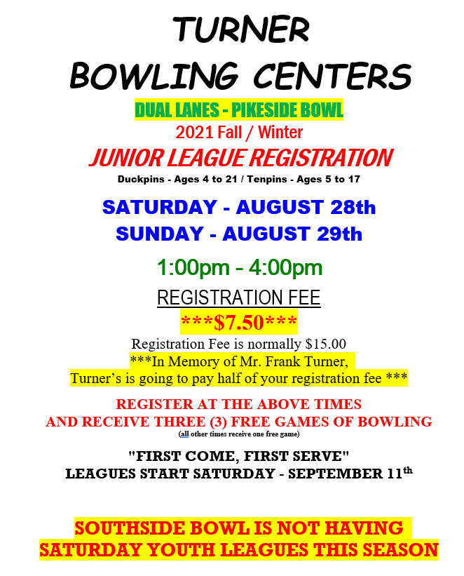 Turner Bowling Centers Ten Pin Bowling Duck Pin Bowling Family