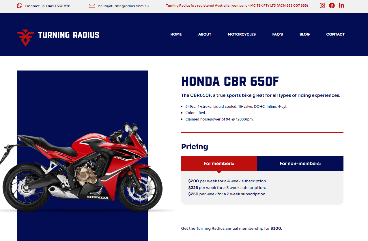 Honda CBR 650F Turning Radius