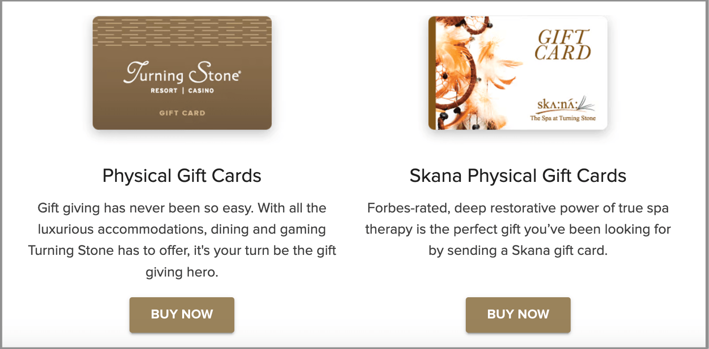 About Gift Cards from Turning Stone Turning Stone