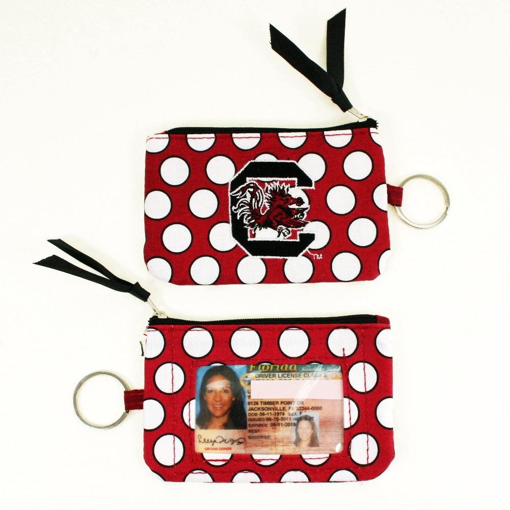 South Carolina Gamecocks Coin Purse I.D. Keychain Wallet Polka Dot