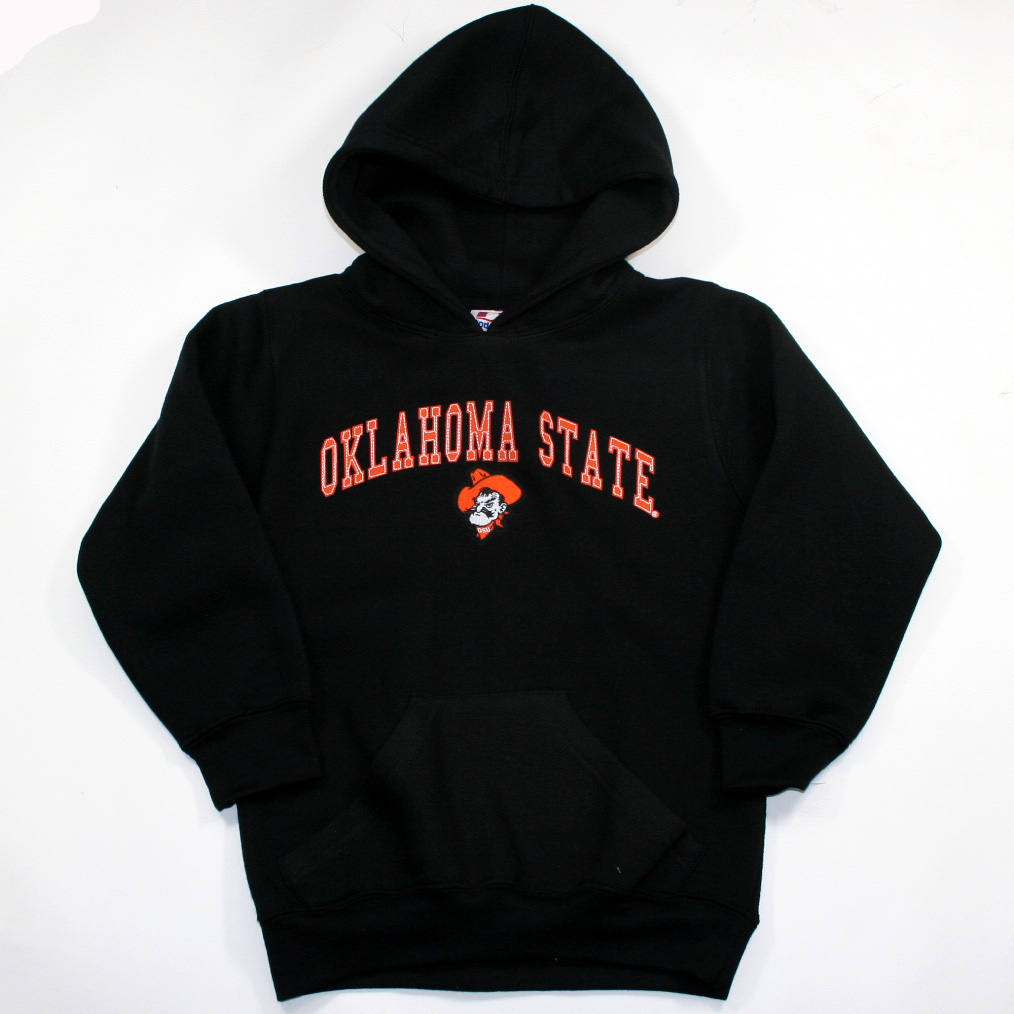 OSU Oklahoma State Cowboys Youth Hooded Sweatshirt Black Tackle Twill