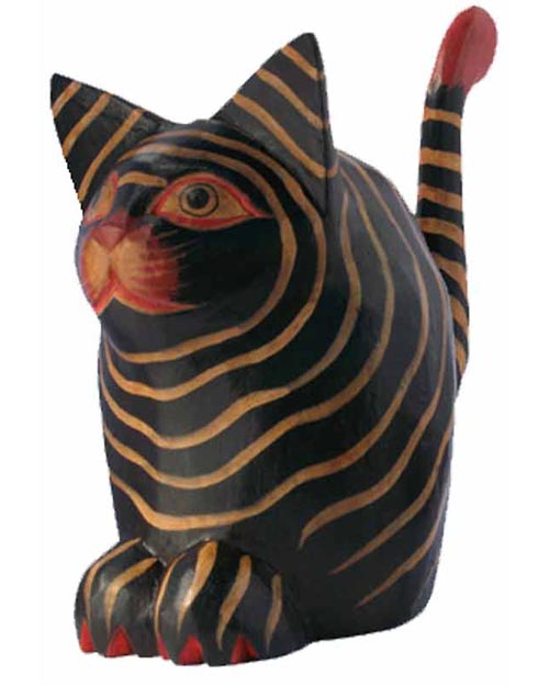 Wooden Cat Statue Round Cat Piggy Bank for Sale