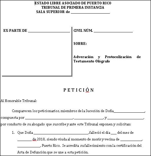 Testamento Ológrafo Petición de Protocolización al Tribunal