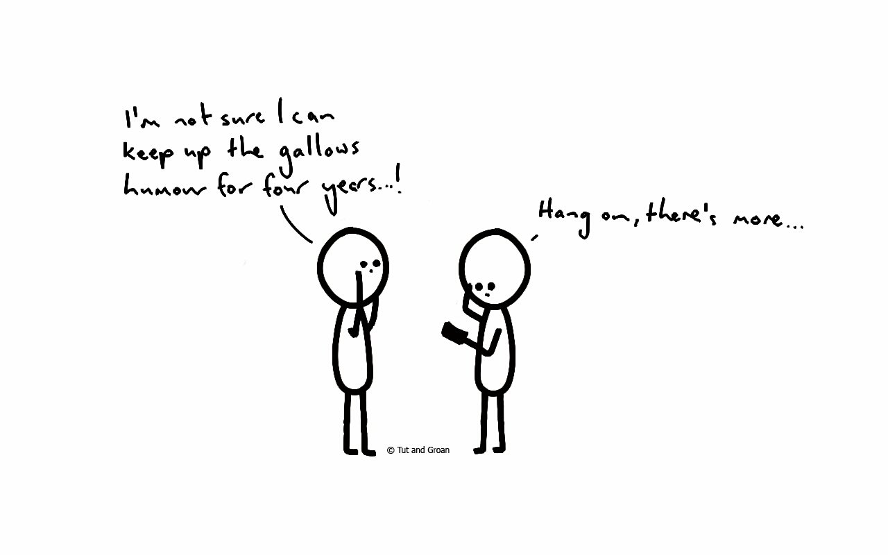 Gallows Humour A Concerned Tut and Groan Single Panel Comic Toon