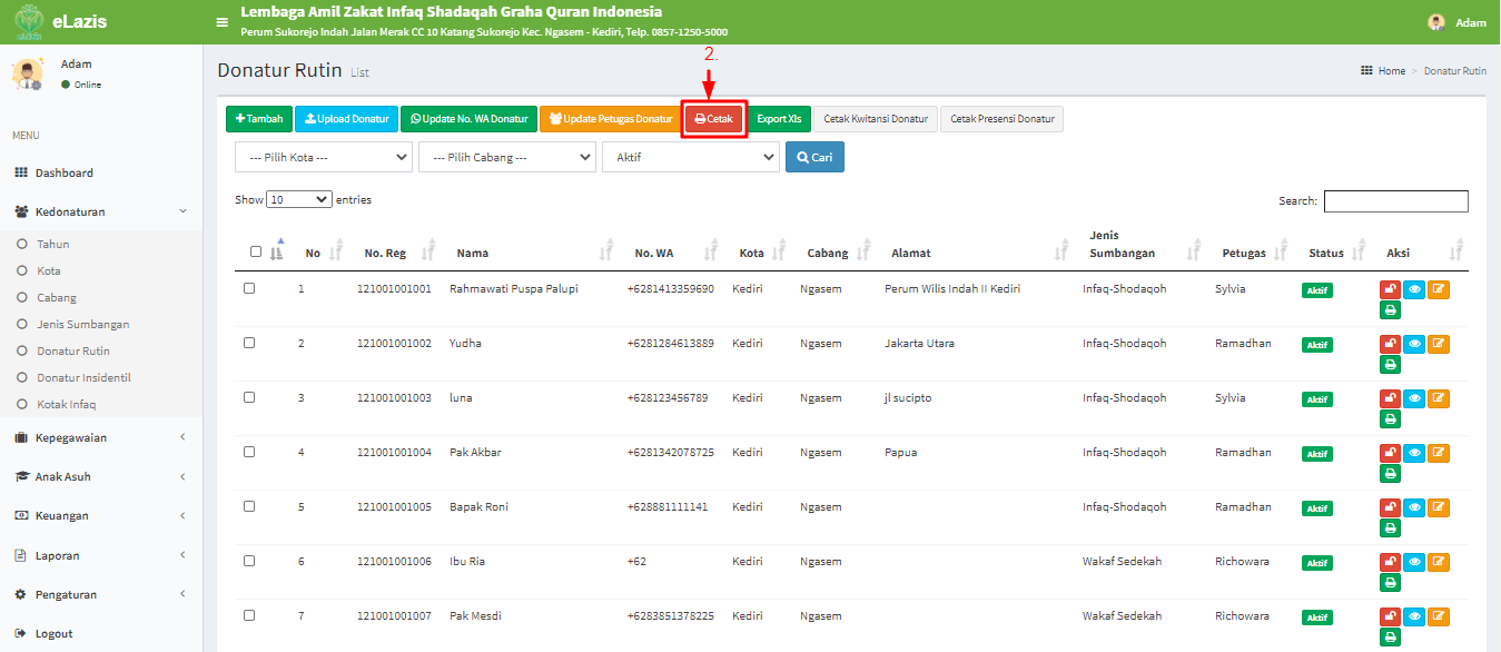 Cara Cetak Data Donatur Kedonaturan Pusat Tutorial eLazis
