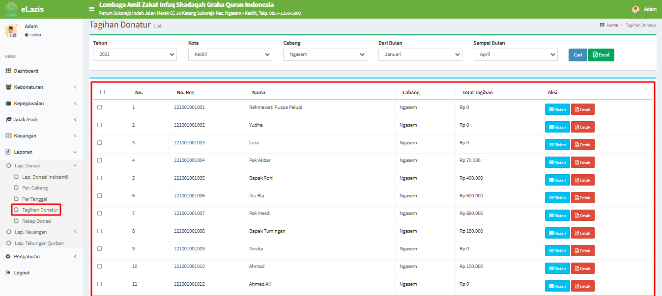 Cara Laporan Tagihan Donatur Laporan Pusat Tutorial ePanti
