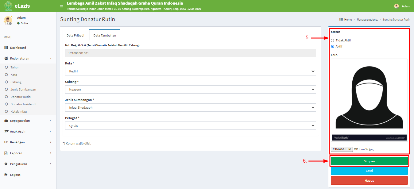 Langkah 2 Cara Edit & Hapus Donatur Rutin Pusat Tutorial eLazis