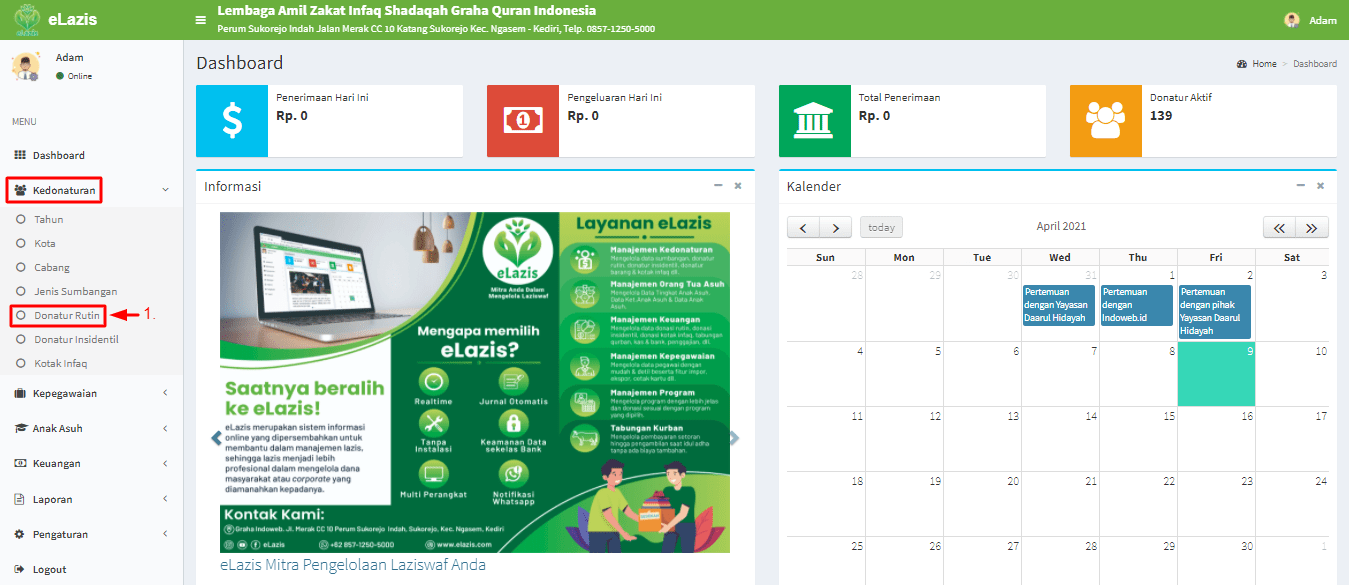 Langkah 1 Cara Tambah Donatur Rutin Pusat Tutorial eLazis