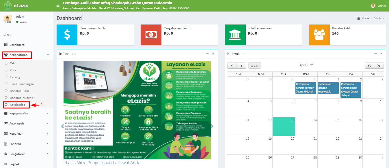 Langkah 1 Cara Tambah Donatur Kotak Infaq Pusat Tutorial eLazis