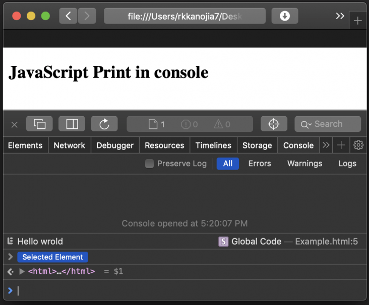 JavaScript Print to Console Object Div Page Button EyeHunts