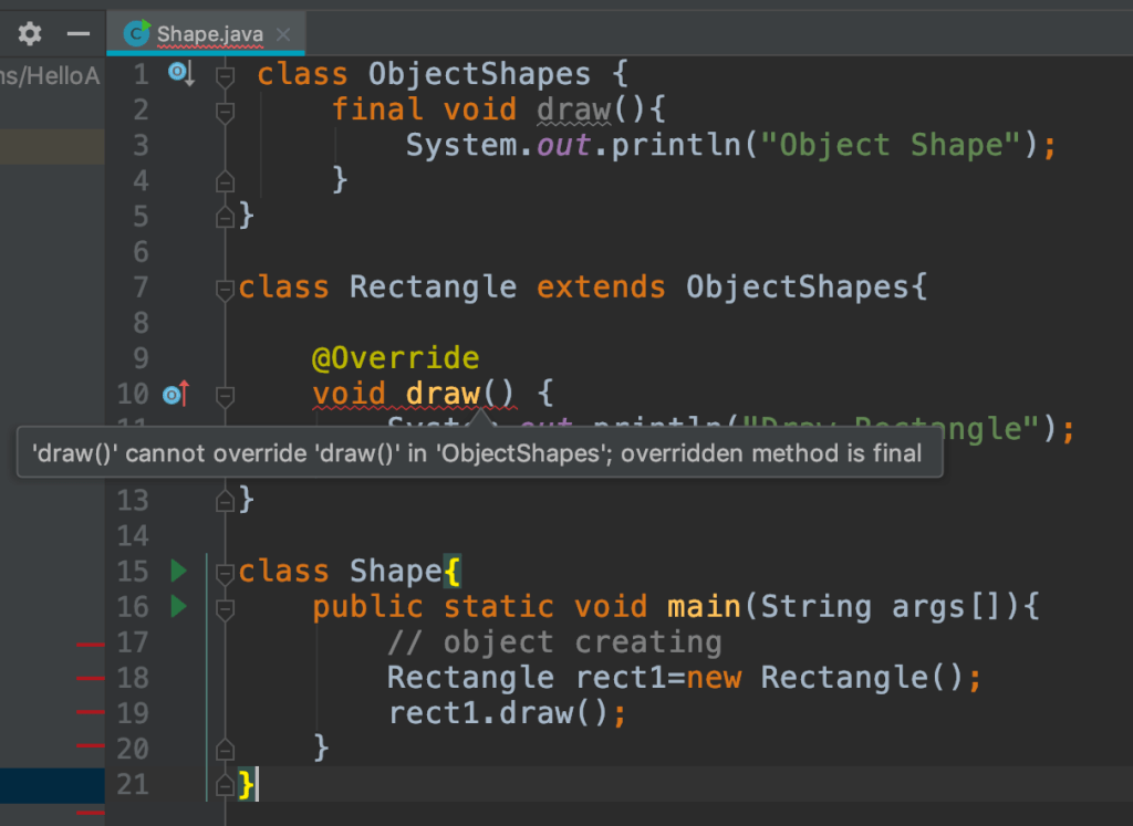 Java final method example