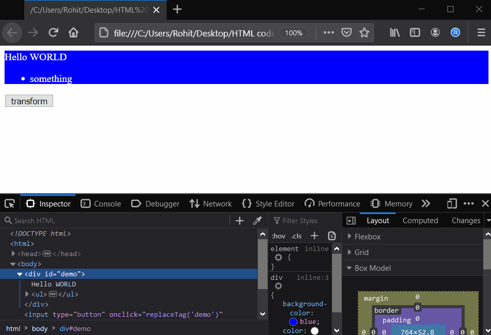 Change element tag name JavaScript Using Pure JS Example EyeHunts