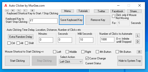 MurGee Auto Clicker Controlled with Keyboard Shortcut Key