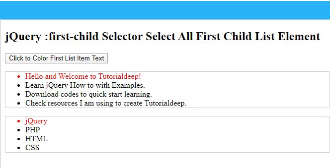 jQuery firstchild Selector Select All Child Item of Parent