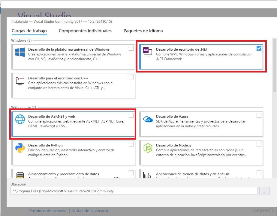 Descarga e instalación del Visual Studio