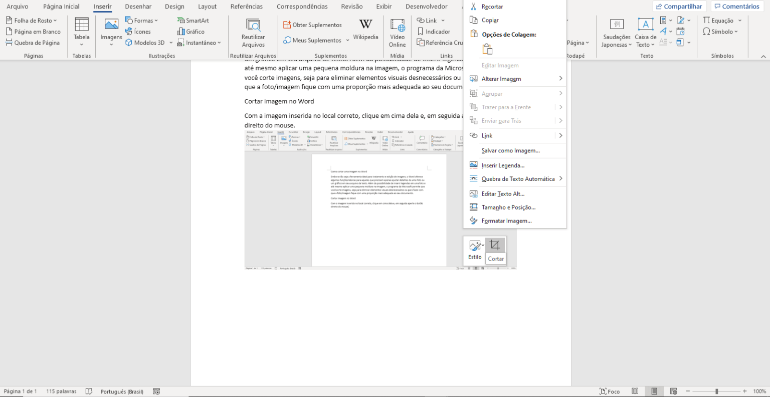Como cortar uma imagem no Word Tutorial Fácil