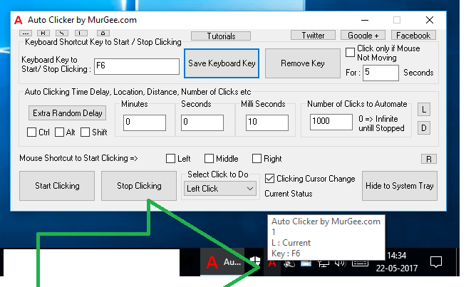 Keyboard Shortcut to Start / Stop Clicking of Auto Clicker