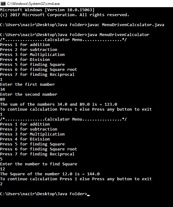 Menu Driven Calculator Program in Java Switch Case ifelse