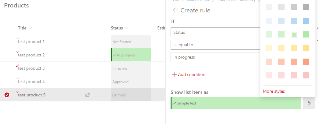 Column formatting in SharePoint Online