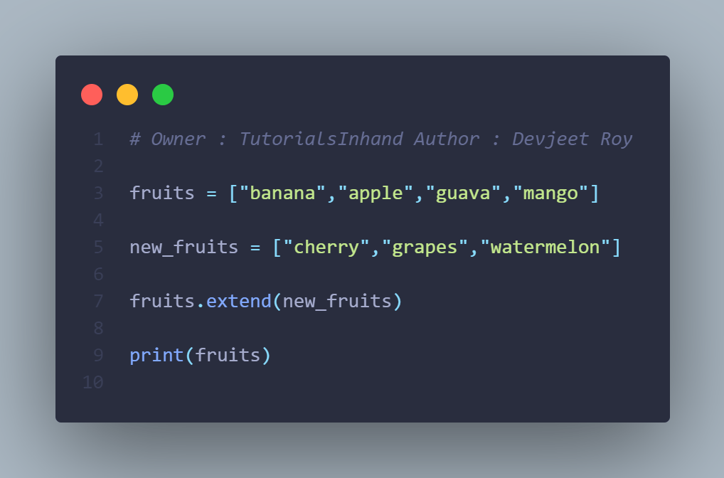 Program to concatenate two lists in Python extend function in python list