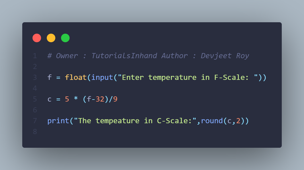 Program to convert temperature from Fahrenheit to Celsius in Python
