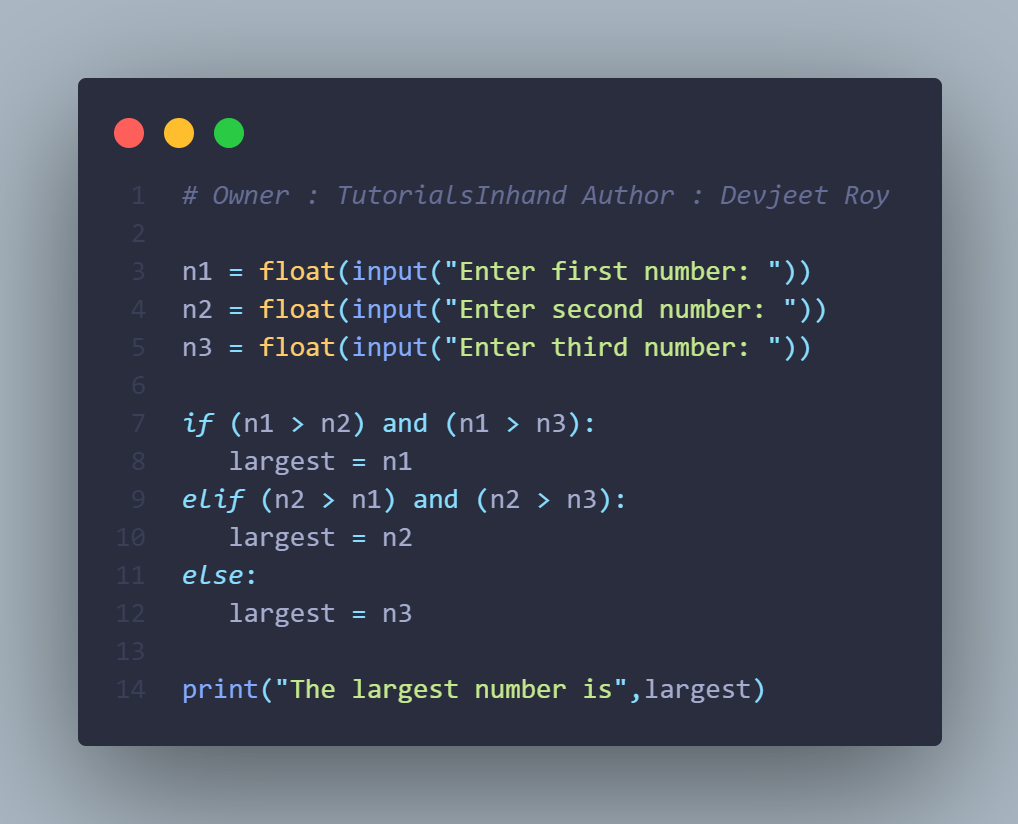 Python program to find largest of three numbers