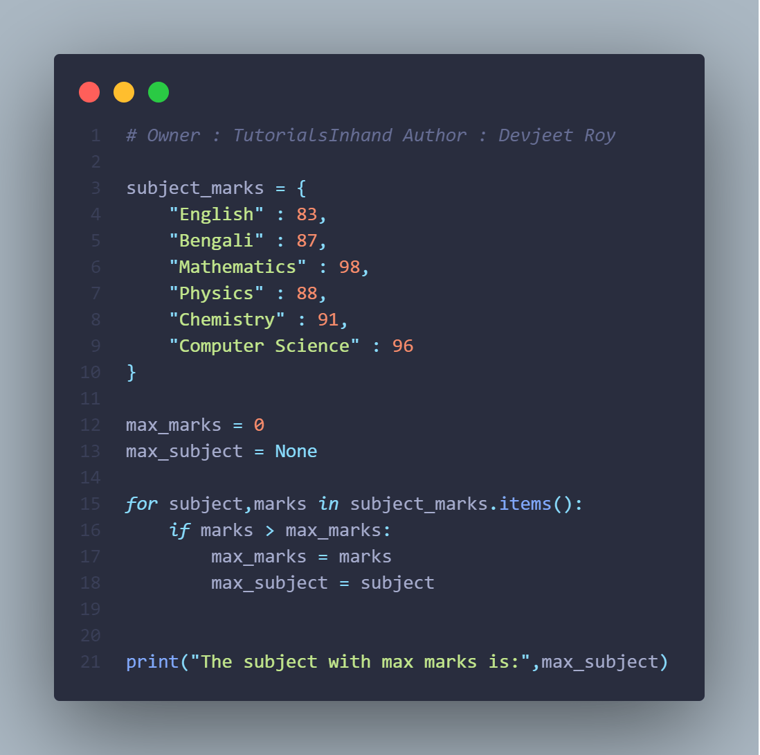 Program to print the key corresponding to the maximum value in