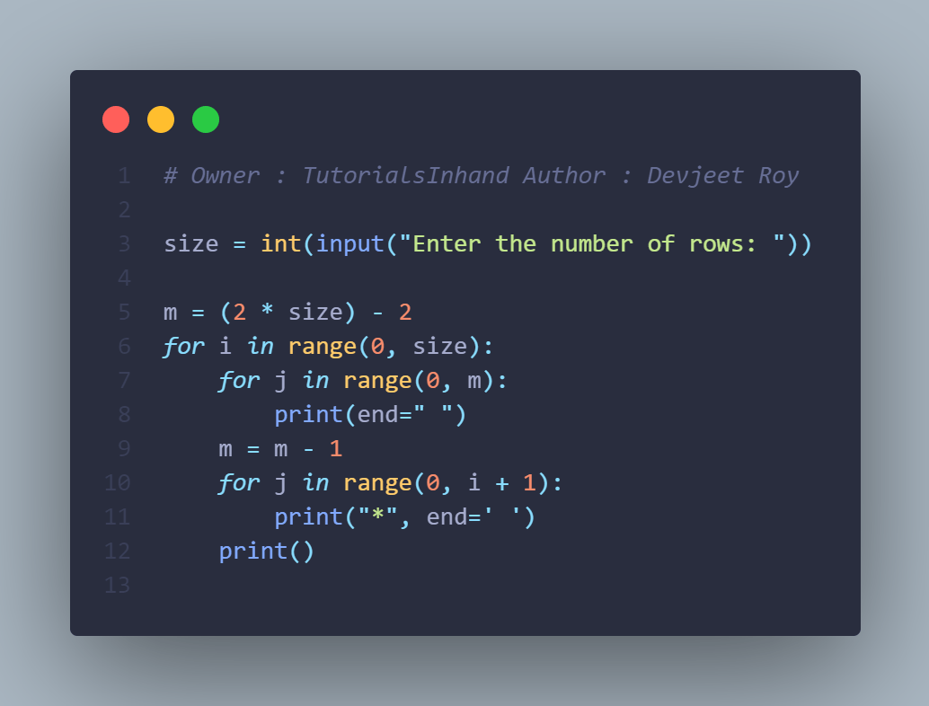 Program to print equilateral triangle using asterisks in Python