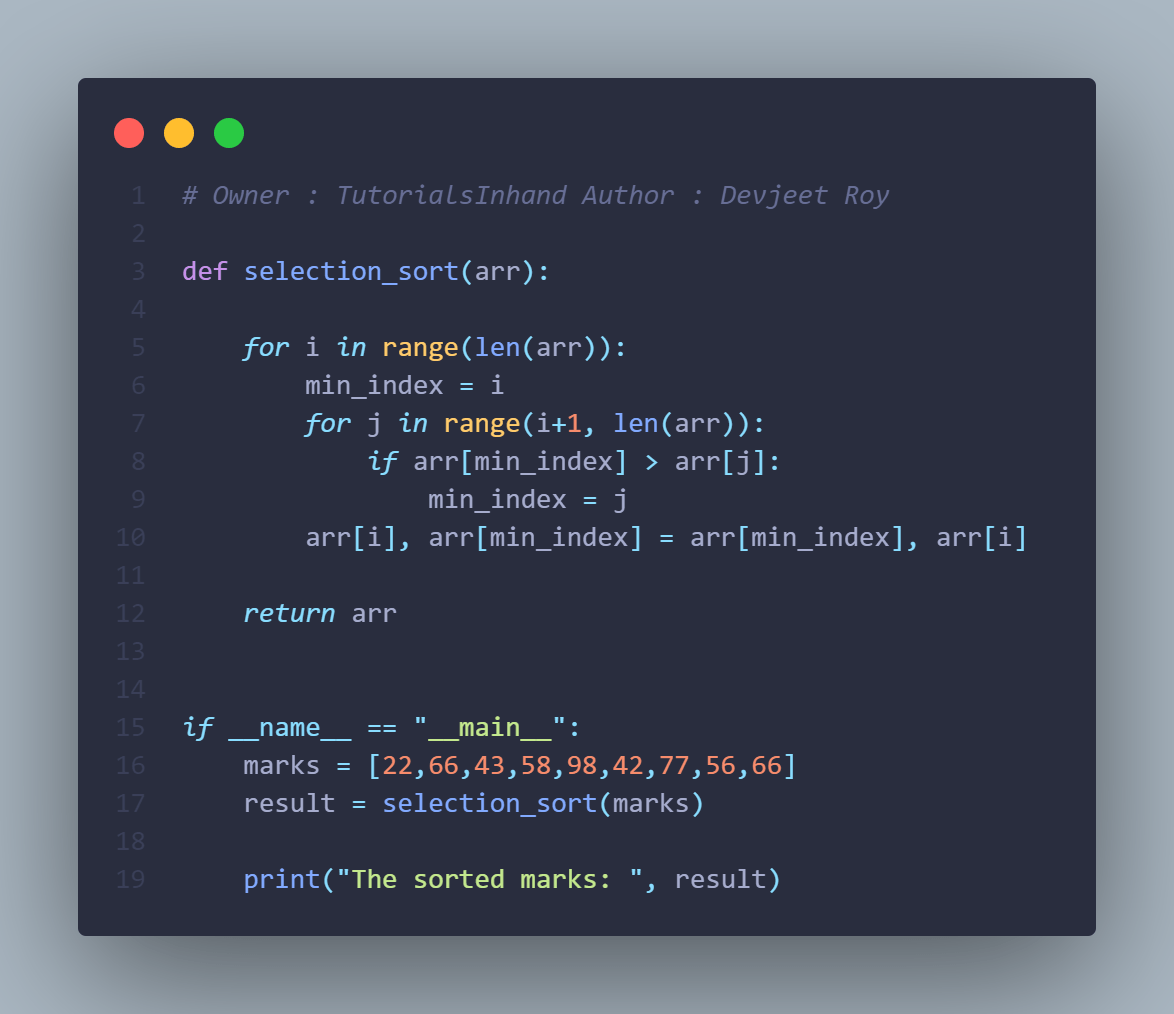 Program to implement selection sort in Python