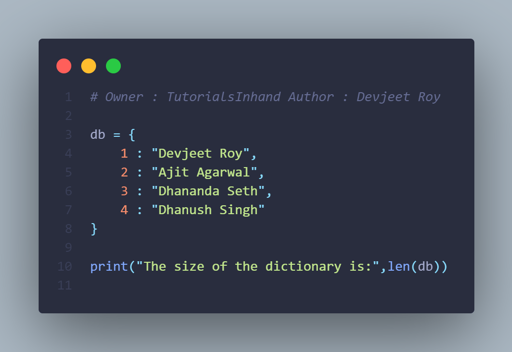 Program to find size of a dictionary in Python