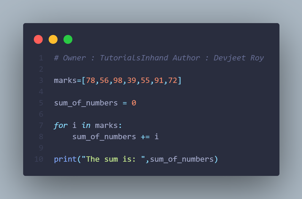 Python program to find the sum of elements in a list