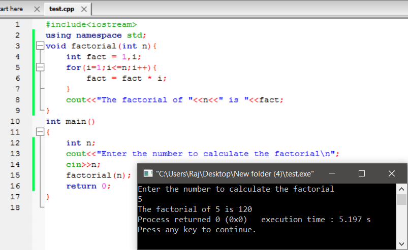 C++ program to find the factorial of the number