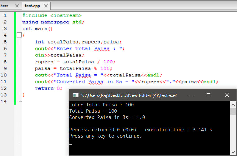 C++ program to convert paisa to rupees