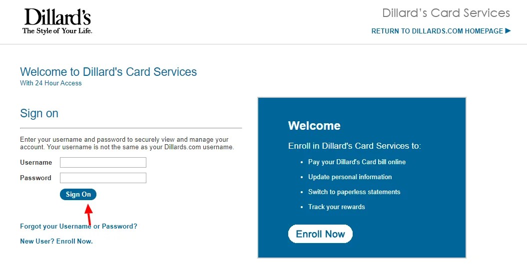 Access To Dillard’s Credit Card Account