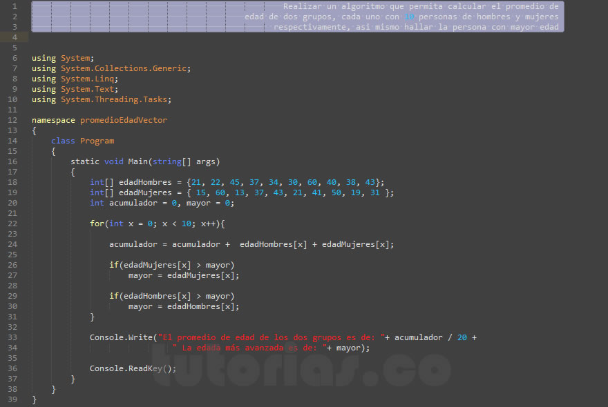 arrays visualStudio c (promedio edad de dos vectores) Tutorias.co