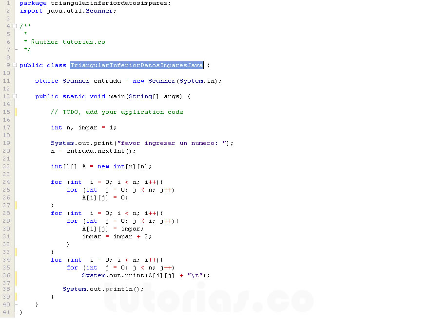 arrays java (triangular inferior datos impares) Tutorias.co