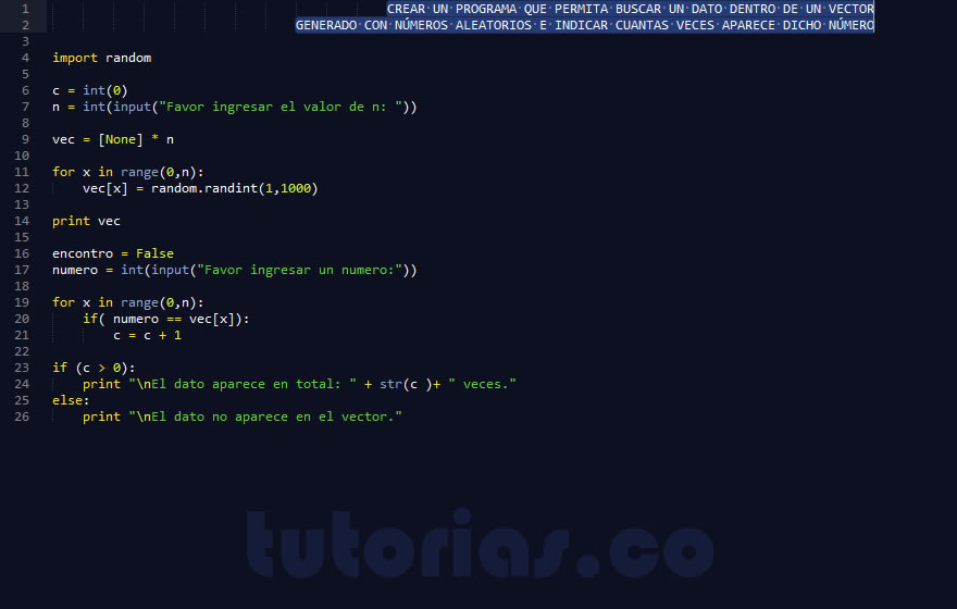 arrays python (cuantas veces aparece en vector) Tutorias.co