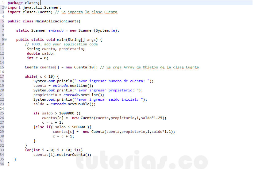 POO + java (aplicacion clase Cuenta) Tutorias.co