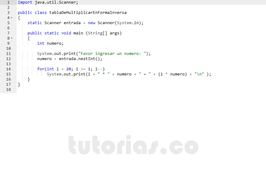 tablaMultiplicarEnFormaInversaJava Tutorias.co