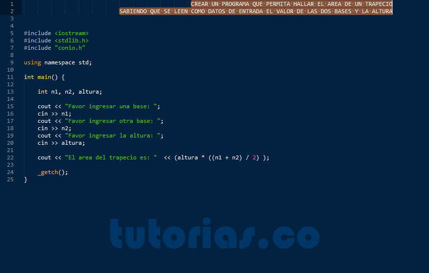 operadores visual C++ (area de un trapecio) Tutorias.co