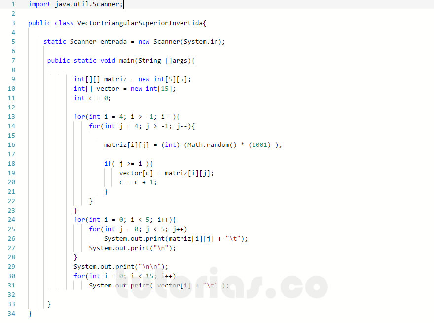 arrays java (vector triangular superior invertida) Tutorias.co