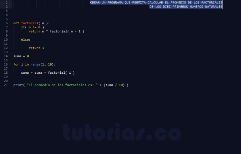 funciones + python (promedio de factoriales) Tutorias.co