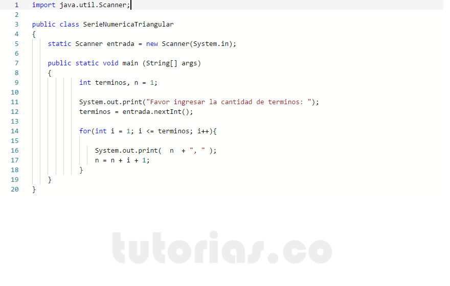 ciclo for java (serie numerica triangular) Tutorias.co